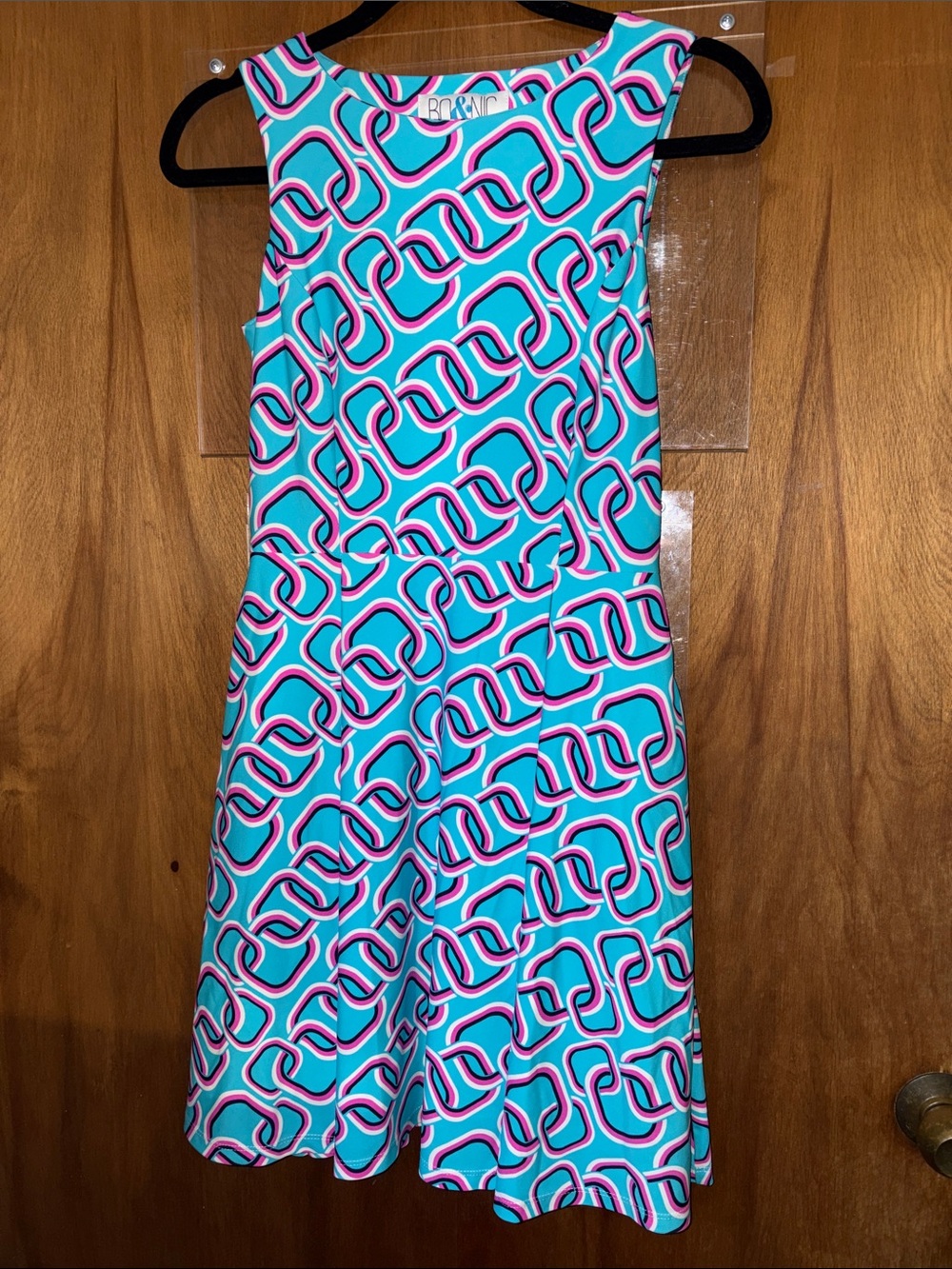 Bo & Nic Geometric Chain Link Pattern Fit-and-Flare Dress